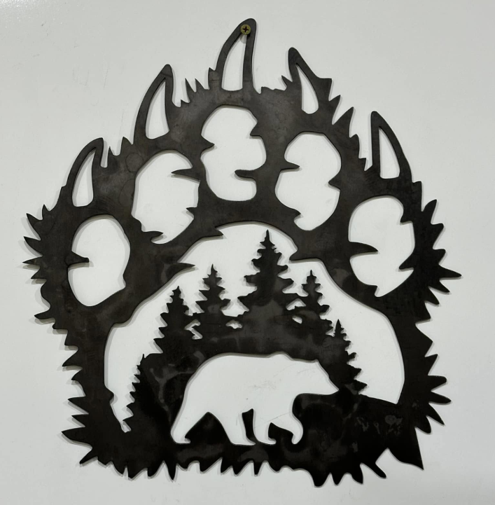 Plasma-cut bear paw metal wall art